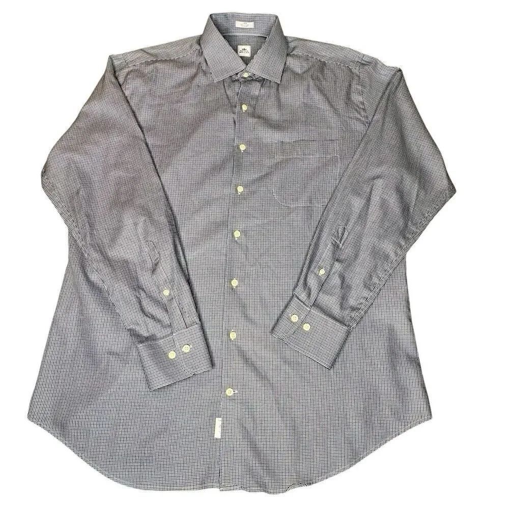 Peter Millar Men Sz L Button Down Shirt Long Sleeve Plaid Houndstooth Blue Brown